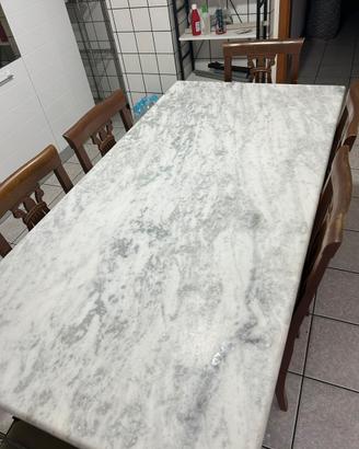 Tavolo in Legno Massello. Piano in Marmo. +6 sedie