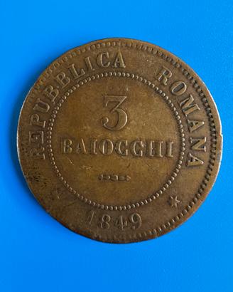 3 Baiocchi 1849 Repubblica Romana