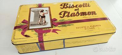 SCATOLA  BISCOTTI in latta PLASMON vintage, grande