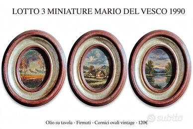 Lotto 3 Miniature Ovali Olio su Tavola
