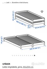 Letto impilabile, pino, 80x200 cm