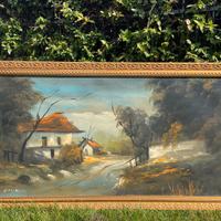 Quadro olio su tela con cornice in legno