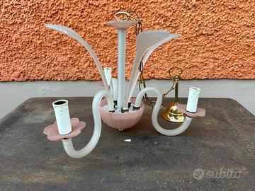 Lampadario vintage rosa vetro