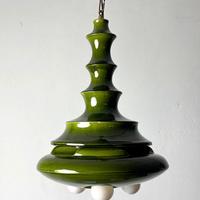 lampadario vintage in ceramica smaltata verde 50s