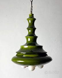 lampadario vintage in ceramica smaltata verde 50s