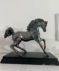 Scultura statua  cavallo argento Magrino