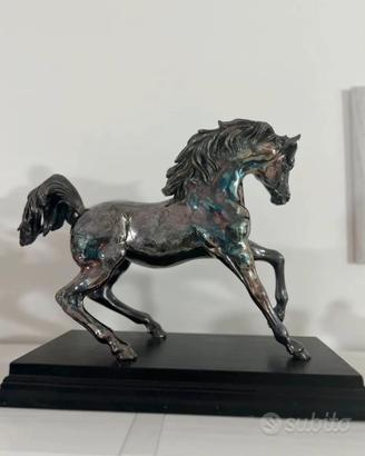 Scultura statua  cavallo argento Magrino