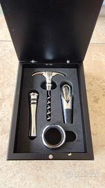Set accessori vino in cofanetto in legno nero