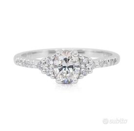 Anello Oro bianco - 0.89ct. Diamante Naturale