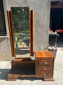 Toeletta art déco con specchio e casetti in legno