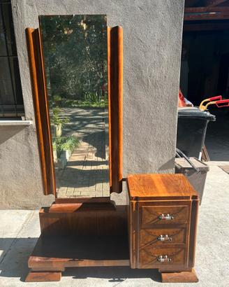 Toeletta art déco con specchio e casetti in legno