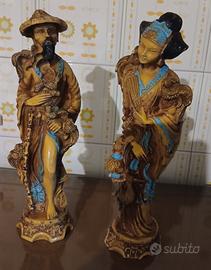 Coppia di Statue Cinesi in Resina Uomo e Donna ann