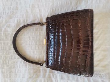 Borsa vintage in vero coccodrillo marrone