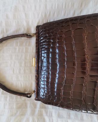 Borsa vintage in vero coccodrillo marrone