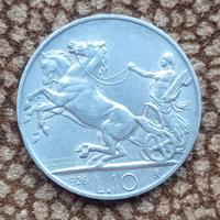 Argento Moneta 10 Lire Biga 1928 NC Regno d'Italia