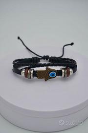 BRACCIALETTO MANO DI FATIMA IN CUOIO E CAUCCIU'