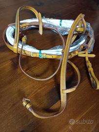 briglie e cavezza nuove in cuoio per cavalli