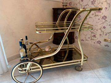 Carrello portavivande in ottone e vetro/specchio