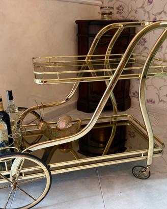 Carrello portavivande in ottone e vetro/specchio