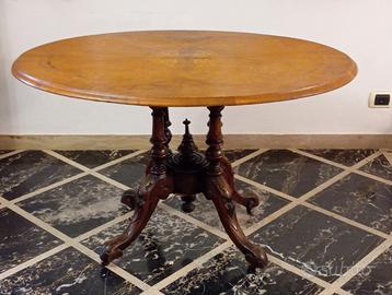 ANTICO TAVOLO A RIBALTA OVALE INTARSIATO