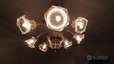 Lampadario Antico in Vetro di Murano + 2 Lampade