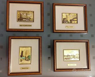 4 quadretti foglia d'oro. Vedute città di Rovigo