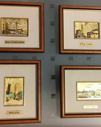4 quadretti foglia d'oro. Vedute città di Rovigo