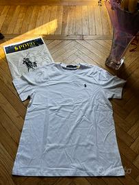 Maglia Ralph Lauren Bianca Logo Cavallo Blu Navy