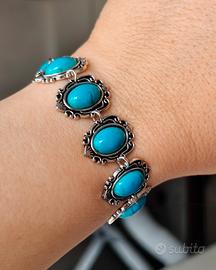 Bracciale boho chic argento e turchese 