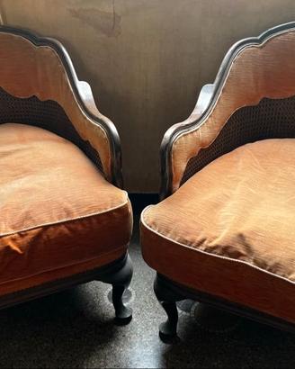 Poltroncine d’epoca in velluto e paglia di Vienna