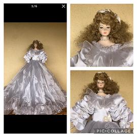 Bambola in porcellana con abito da sposa