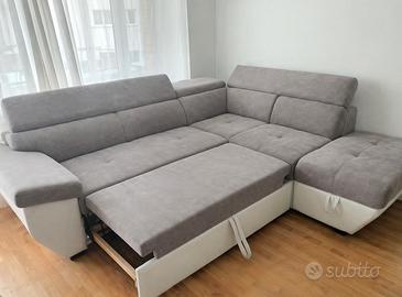 Divano letto angolare moderno grigio/bianco 