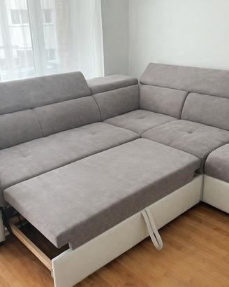 Divano letto angolare moderno grigio/bianco 