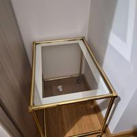 Set tavolini in cristallo e acciaio ottonato