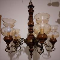 Lampadario con struttura in legno cinque braccia