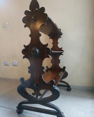 ETAGERE di fine 800 in palissandro - ruote ottone