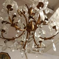 Lampadario ottone e cristallo a gocce 