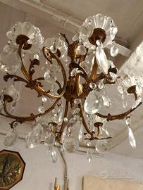 Lampadario ottone e cristallo a gocce 