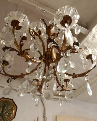 Lampadario ottone e cristallo a gocce 