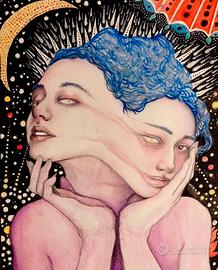 Quadro dipinto a mano, tecnica mista su carta