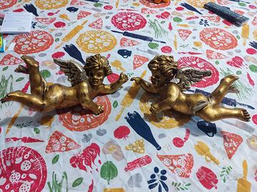 Coppia putti alati intagliati inizi '900.