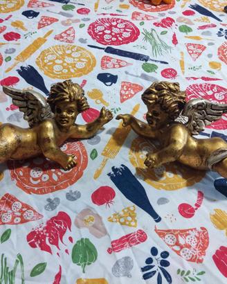 Coppia putti alati intagliati inizi '900.