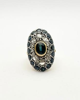 Anello oro 18KT diamanti e zaffiri, epoca 1950.