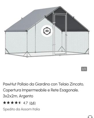 Pollaio da Giardino con Telaio Zincato, 3x2x2m