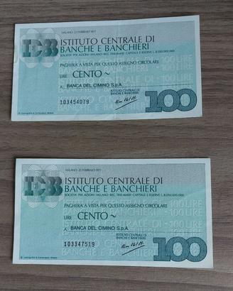 lotto 2 miniassegni Istituto Centrale di Banche e