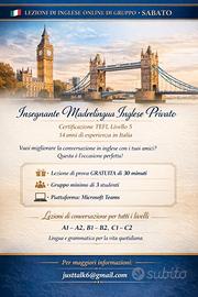 Lezioni di inglese di gruppo online il sabato