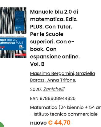 libro Manuale blu 2.0  di matematica plus B