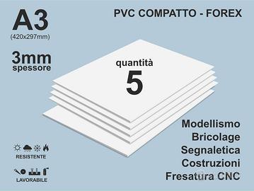 5pz Pannelli in plastica PVC forex 3mm - dim. A3