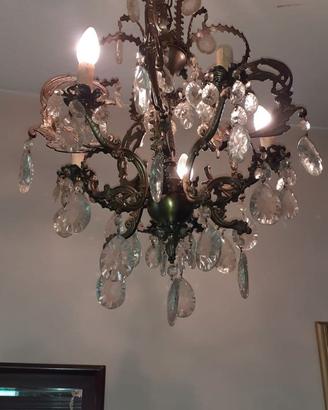 lampadario bronzo e cristallo