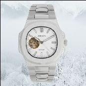 Seiko mod Nautilus open heart white dial